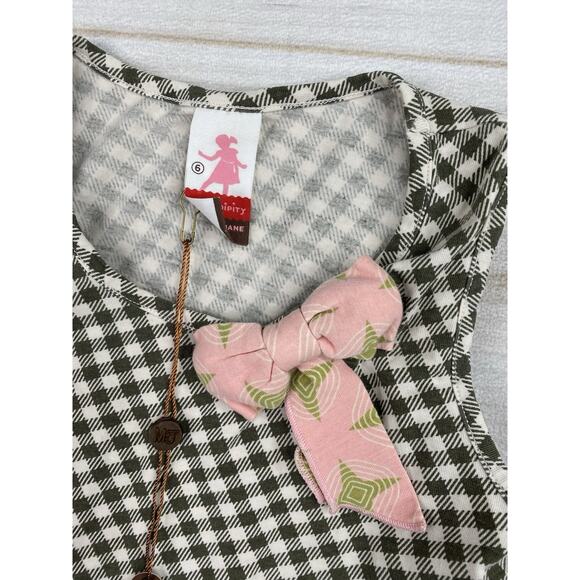 Serendipity By Matilda Jan Tank Top Girls 6 Green Plaid Ruffle Pink Bow NWT - Picture 2 of 6